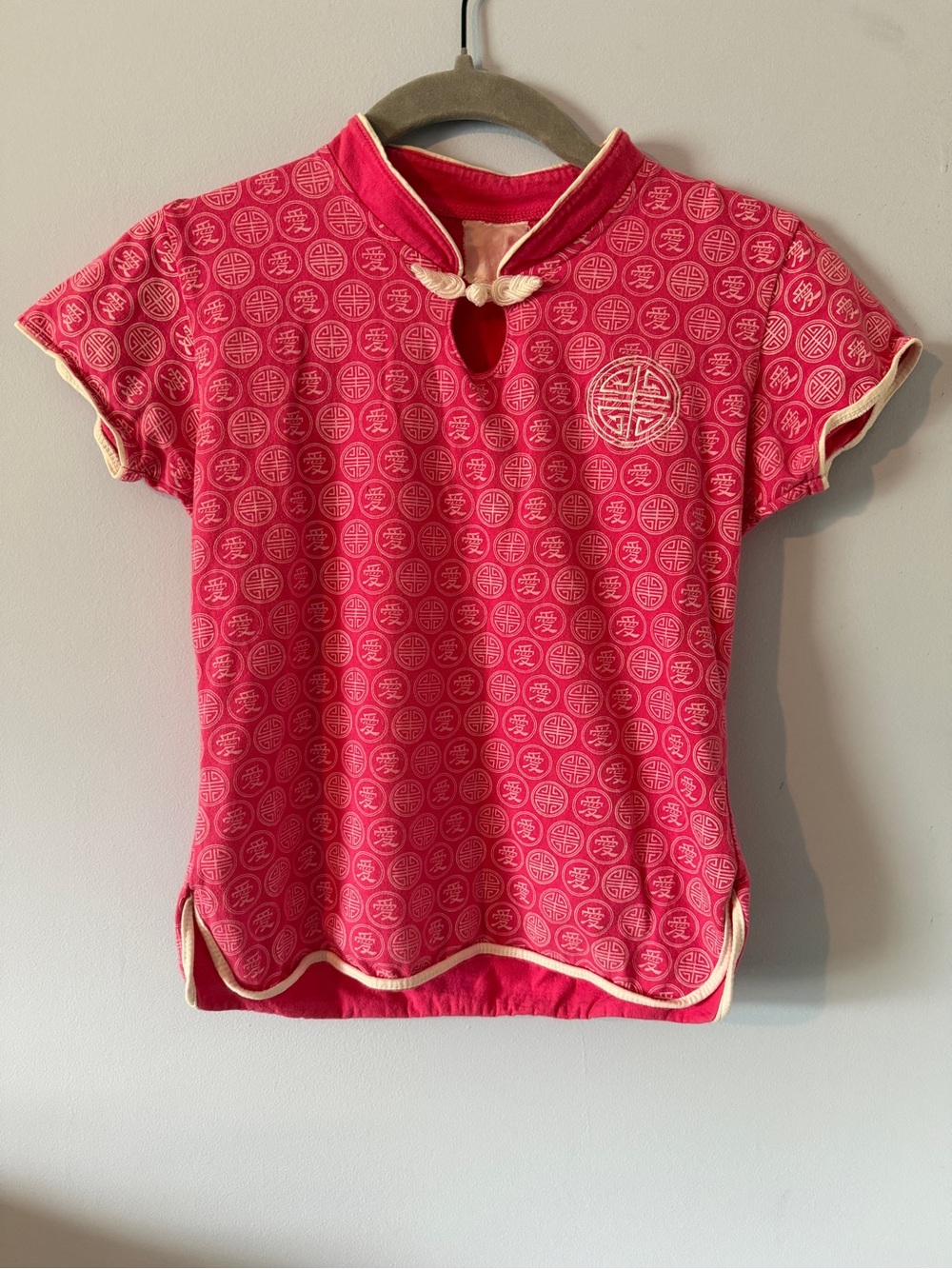 Pink Mandarin Collar Short Sleeve Tee